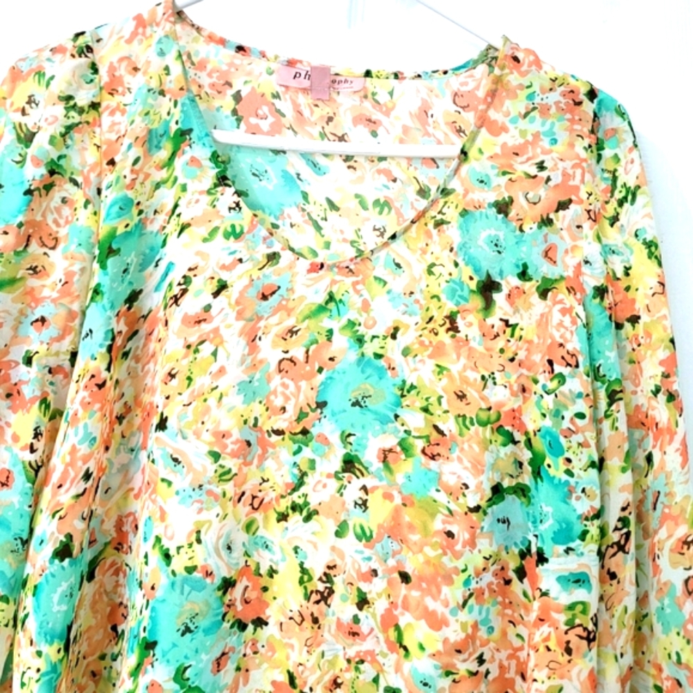 Philosophy Women's Pull-Over Sheer Floral Blouse Size S